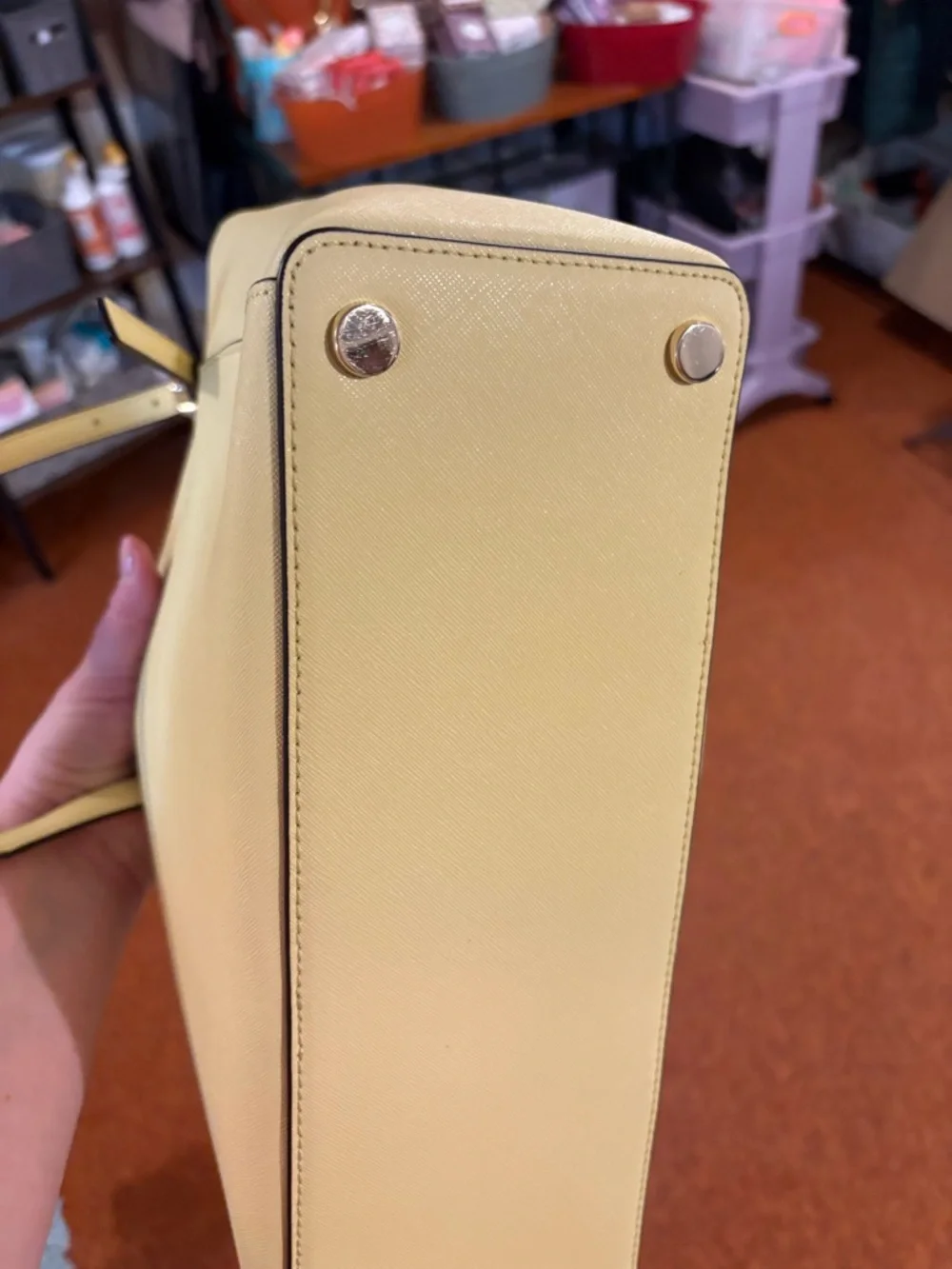Michael Kors Lemon Yellow Saffiano Leather Tote with MK Charm - Picture 7 of 7